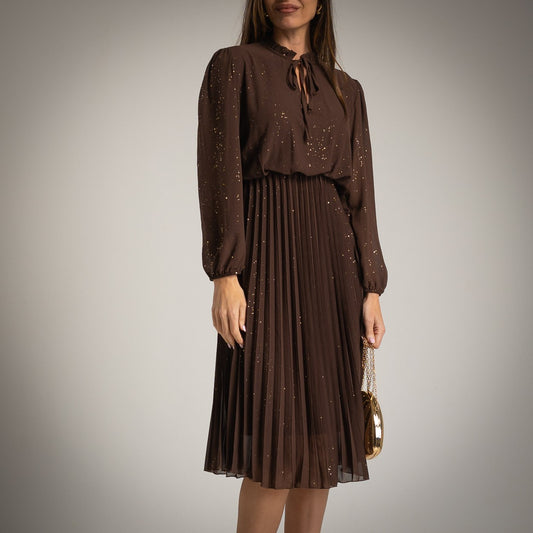 VESTIDO C/ LAZADA FALDA PLISADA ESCARCHA